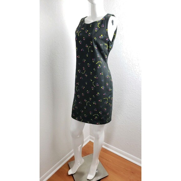 Moschino Jeans Shift Dress Floral Black Denim Mini US Sz 8 I42 Vintage 90s - Picture 2 of 8